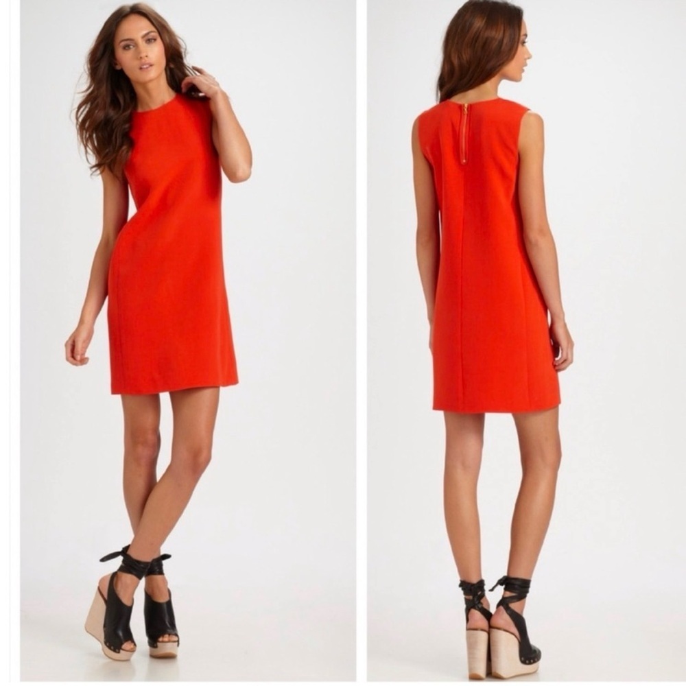 Vince Georgette Mini Shift Dress Size 2 Red Silk Classic Workwear Cocktail Chic